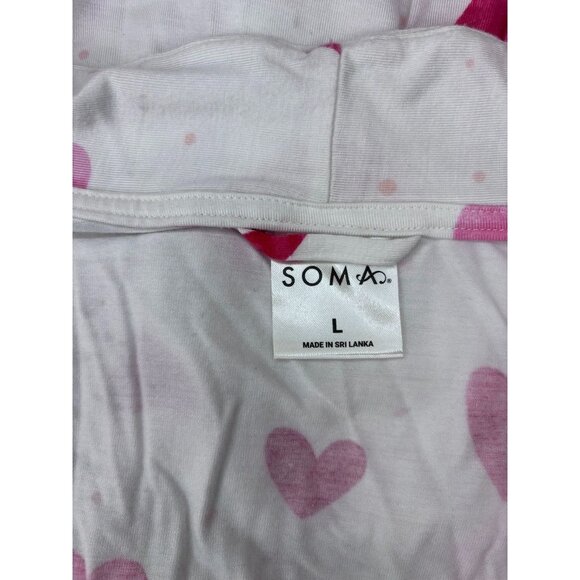 Soma women's large white pink heart print mid length cool nights robe loungewear - Picture 8 of 9